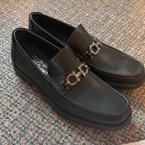 Salvatore Ferragamo DAVID Gancini Bit Black Calf Leather Mens Loafers 9